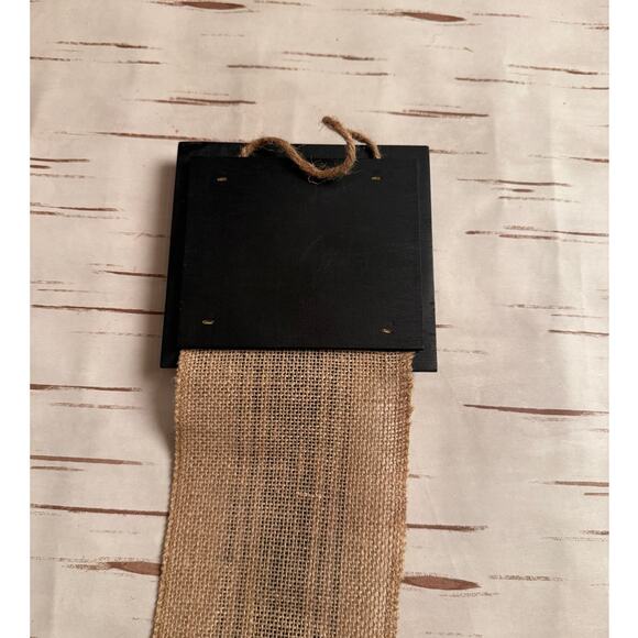 Seasons Greetings Holiday Card Holder Black Wooden Topper Brown Burlap Ribbon - Picture 4 of 5